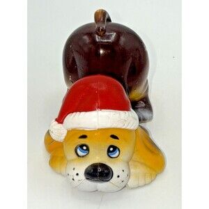 Vintage Christmas Beagle Puppy Dog W/Red Santa Hat Figure, “Suggs” 4”x3”